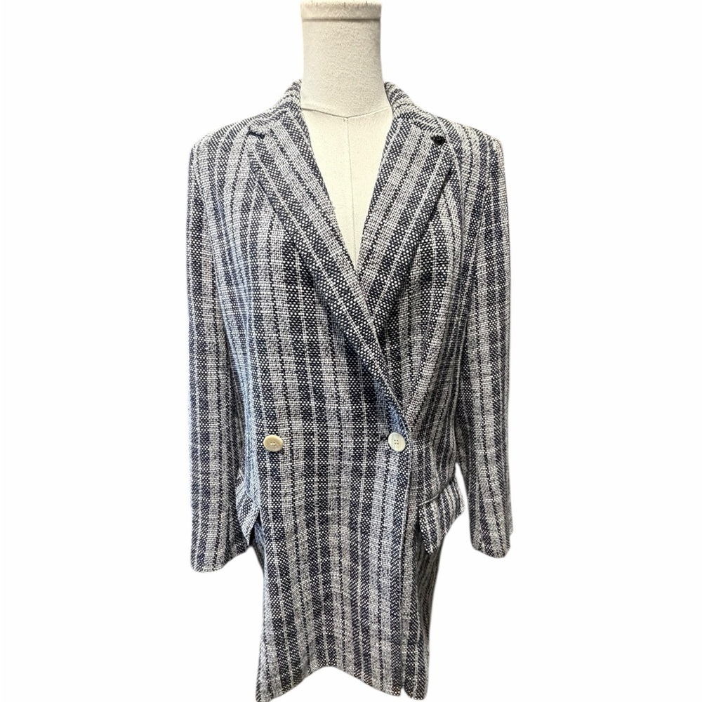 Zara Basic Double Breasted Jacket in Dark and Light Gray Plaid Sz Med